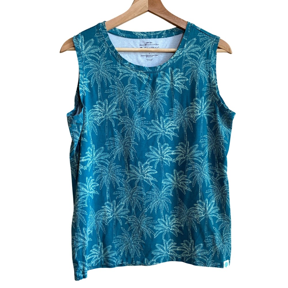 Coolibar Morada Everyday Basic Tank Top L Teal Blue Womens UPF 50+ Palm Tree